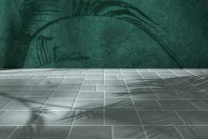 Corner floor with tile cube floor with plant shadows, 3d rendering. photo