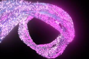 Glowing purple particles and motion lines, 3d rendering. photo