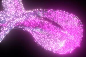 Glowing purple particles and motion lines, 3d rendering. photo