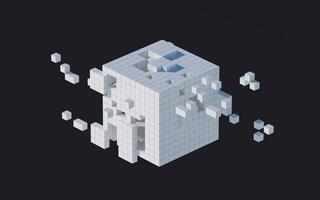 White cubes and materials with black background, 3d rendering. photo