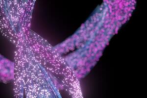 Glowing purple particles and motion lines, 3d rendering. photo