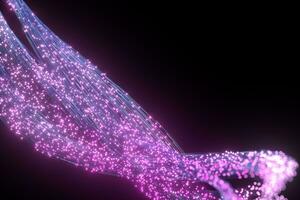 Glowing purple particles and motion lines, 3d rendering. photo