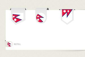 Label flag collection of Nepal in different shape. Ribbon flag template of Nepal vector