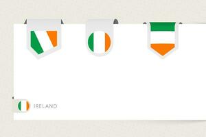 Label flag collection of Ireland in different shape. Ribbon flag template of Ireland vector