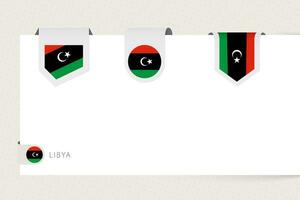 Label flag collection of Libya in different shape. Ribbon flag template of Libya vector