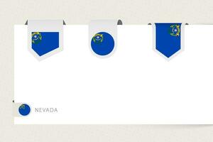 Label flag collection of US state Nevada in different shape. Ribbon flag template of Nevada vector