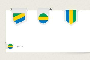 Label flag collection of Gabon in different shape. Ribbon flag template of Gabon vector