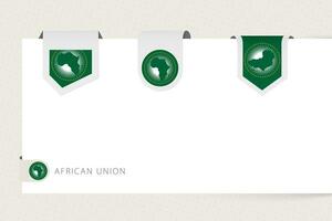 Label flag collection of African Union in different shape. Ribbon flag template of African Union vector