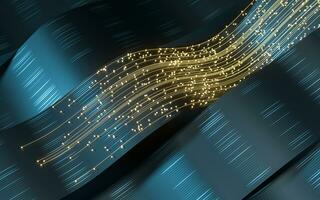 Flowing wave clothe with glowing particles, 3d rendering. photo