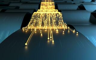 Flowing wave clothe with glowing particles, 3d rendering. photo