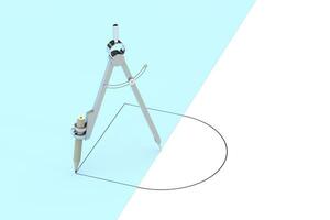 Compasses drawing circle and square, unusual concept, 3d rendering. photo