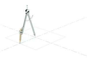 Compasses drawing, unusual concept, 3d rendering. photo