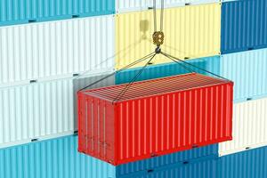 Container and weight,logistics and transmission,3d rendering. photo