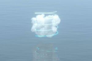 magia rodear el nube flotante en el lago, tranquilo escena, 3d representación. foto