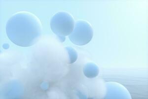 Balls and clouds floating on the lake,peaceful scene,3d rendering. photo