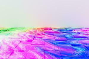 Cubes floor with wave colorful painting pattern, 3d rendering. photo