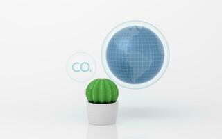 Carbon emissions and prickly pear with white background, 3d rendering. photo