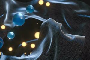 Flowing silk and glass beads with black background,3d rendering. photo
