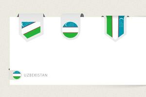 Label flag collection of Uzbekistan in different shape. Ribbon flag template of Uzbekistan vector