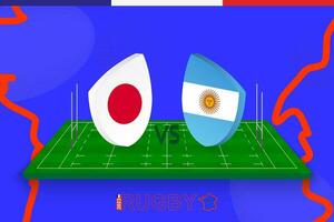 Rugby team Japan vs Argentina on rugby field. Rugby stadium on abstract background for international championship. vector