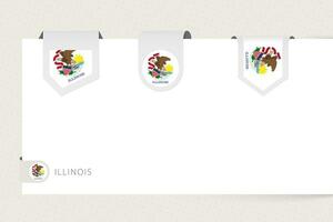 Label flag collection of US state Illinois in different shape. Ribbon flag template of Illinois vector