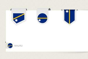Label flag collection of Nauru in different shape. Ribbon flag template of Nauru vector