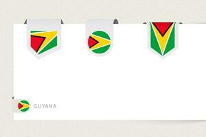 Label flag collection of Guyana in different shape. Ribbon flag template of Guyana vector