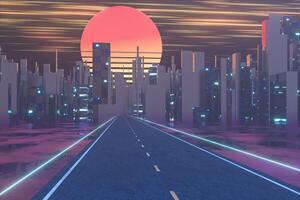 Urban road and sunset sky,abstract conception,3d rendering. photo