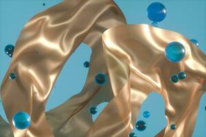 Flowing silk and glass beads with light background,3d rendering. photo