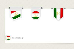 Label flag collection of Tajikistan in different shape. Ribbon flag template of Tajikistan vector