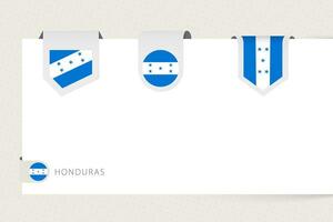 Label flag collection of Honduras in different shape. Ribbon flag template of Honduras vector