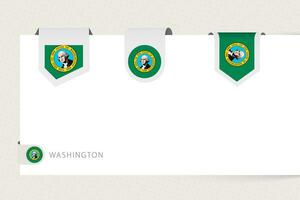 Label flag collection of US state Washington in different shape. Ribbon flag template of Washington vector