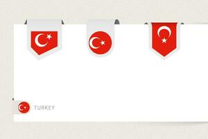 Label flag collection of Turkey in different shape. Ribbon flag template of Turkey vector