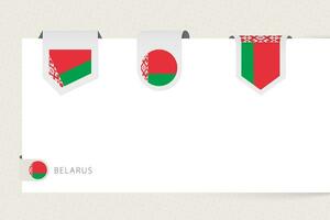 Label flag collection of Belarus in different shape. Ribbon flag template of Belarus vector