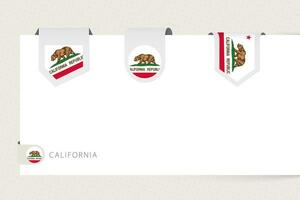 Label flag collection of US state California in different shape. Ribbon flag template of California vector