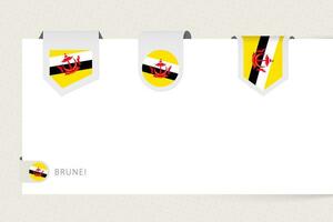 Label flag collection of Brunei in different shape. Ribbon flag template of Brunei vector