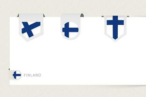 Label flag collection of Finland in different shape. Ribbon flag template of Finland vector