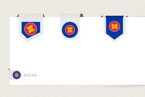 Label flag collection of ASEAN in different shape. Ribbon flag template of ASEAN vector