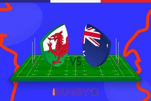 Rugby team Wales vs Australia on rugby field. Rugby stadium on abstract background for international championship. vector