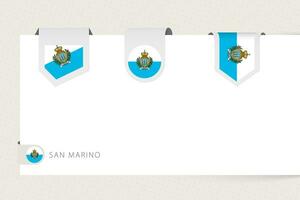 Label flag collection of San Marino in different shape. Ribbon flag template of San Marino vector