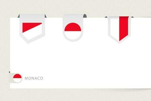 Label flag collection of Monaco in different shape. Ribbon flag template of Monaco vector