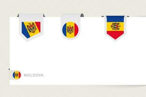 Label flag collection of Moldova in different shape. Ribbon flag template of Moldova vector