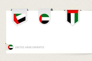 Label flag collection of United Arab Emirates in different shape. Ribbon flag template of UAE vector