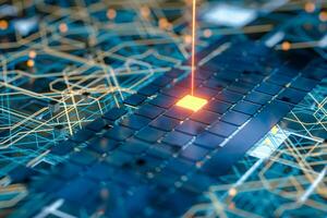 Circuit board and current data, data background, 3d rendering. photo