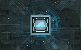 Chip and cloud computing, subject of science and technology, 3d rendering. photo