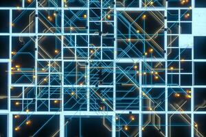 Circuit board and current data, data background, 3d rendering. photo