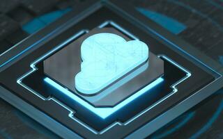 Chip and cloud computing, subject of science and technology, 3d rendering. photo