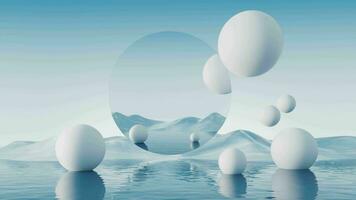 Water surface with round balls background, 3d rendering. video