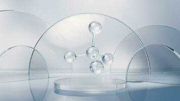 Molecule with glass geometry background, 3d rendering. video
