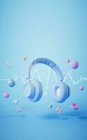auriculares juego de azar auriculares, 3d representación. escuchando audio electrónico dispositivo. foto